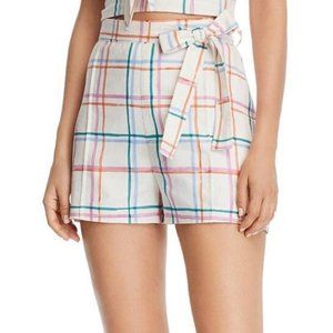 WAYF Matera Check Print High-Waist Shorts